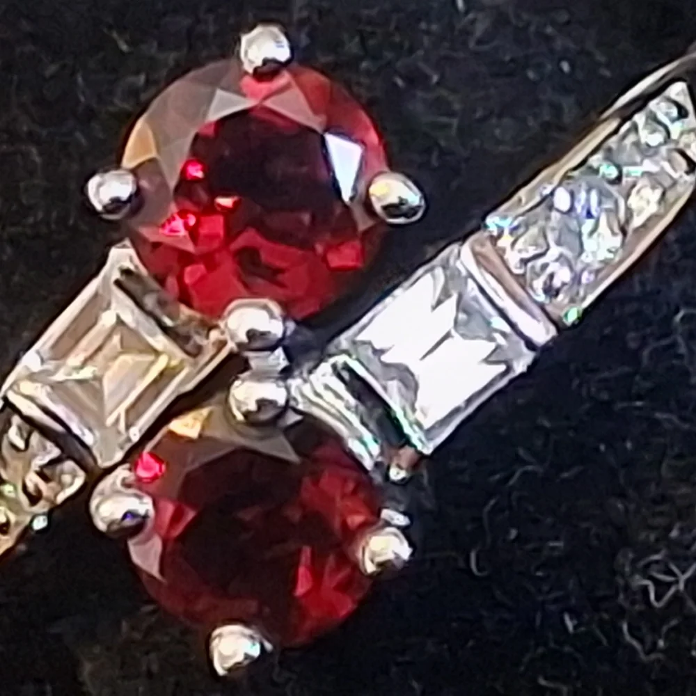 Sterling Silver Women's Ring With Faux Garnets And Faux Diamonds Size 10 3/4